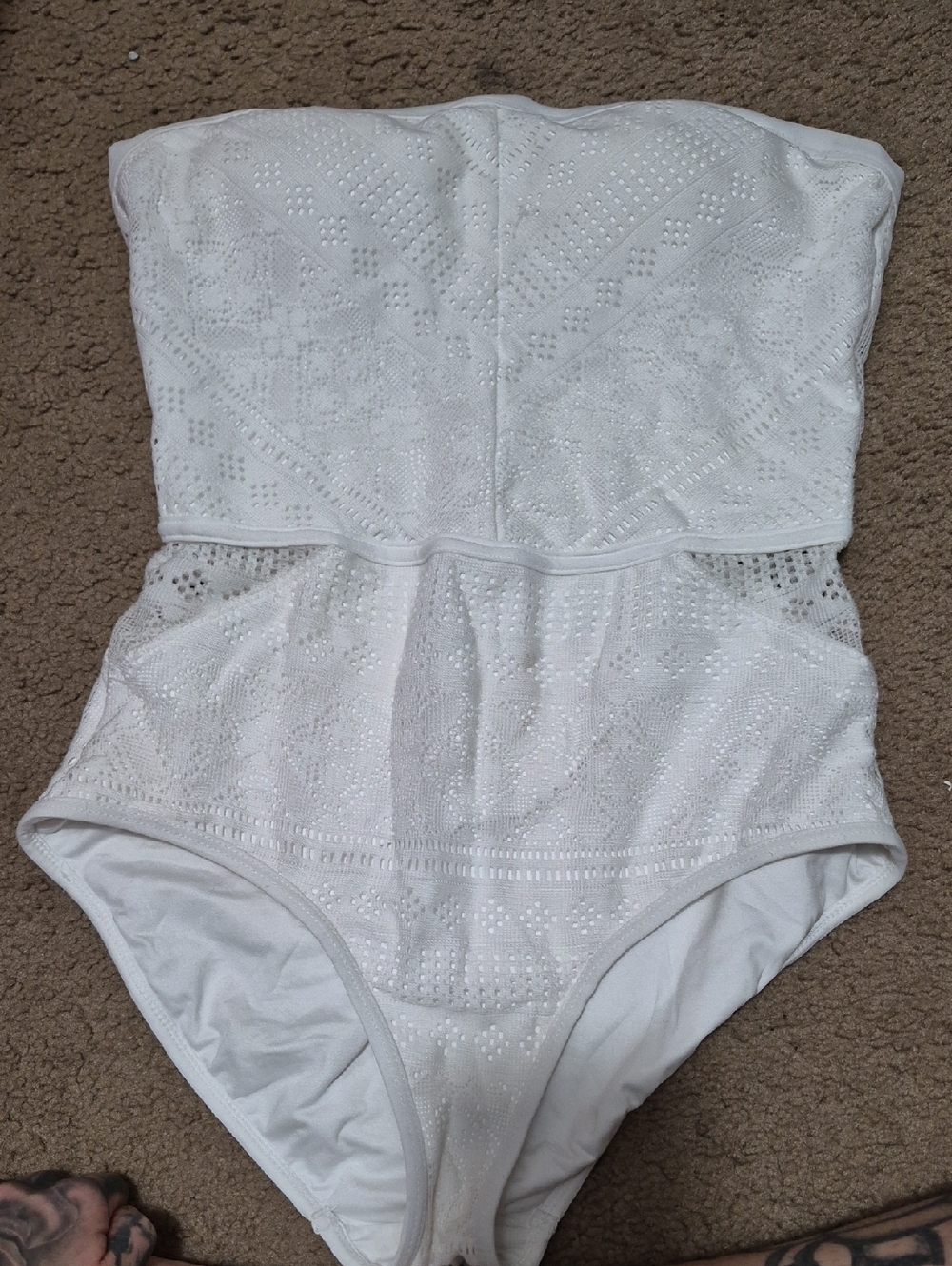 White Strapless Eyelet One-Piece Swimsuit